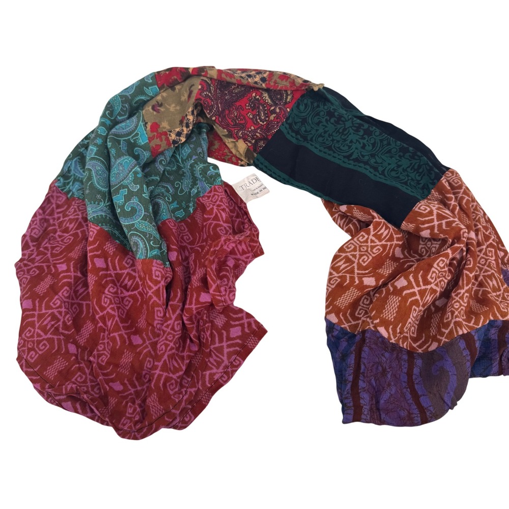 Trades of Hope Patchwork Scarf Rayon Boho‎ Paisley 78" Geometric Multicolor